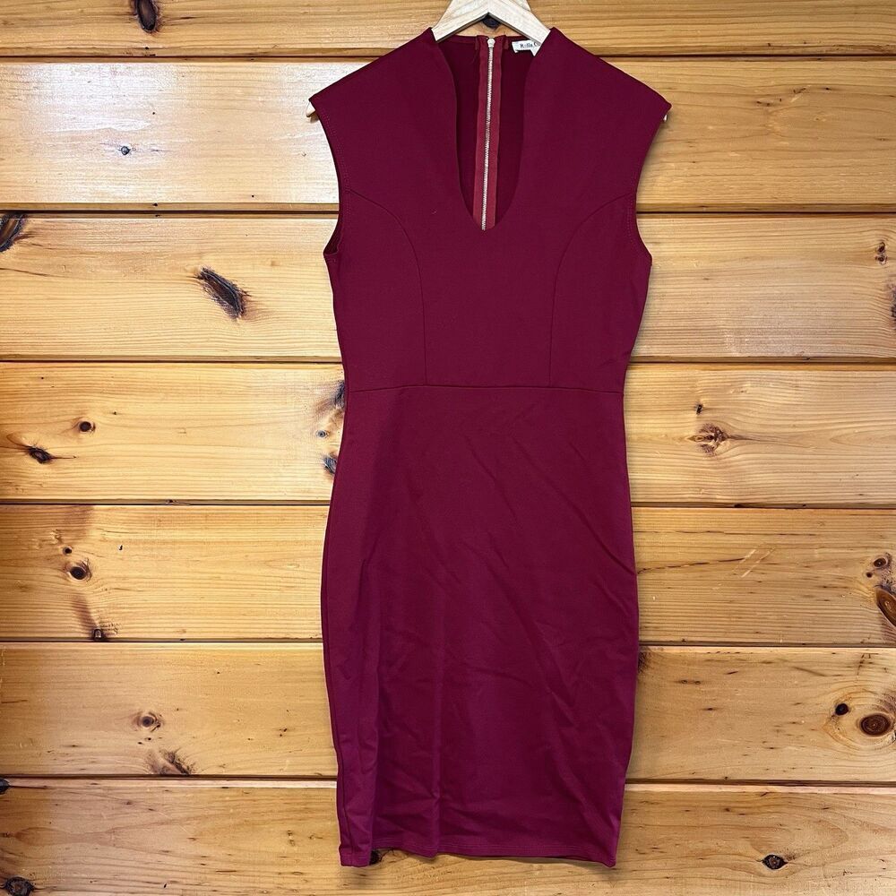 Rolla Coster Women’s Sheath Dress Maroon Bodycon Zip Back V Neckline Size L